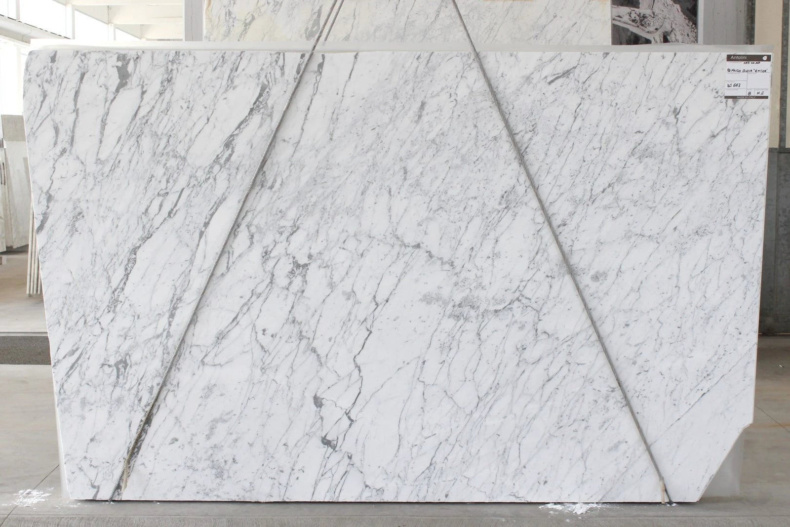 Marble slab Bianco Gioia extra polished; white with gray veining, Tilehouz, 115 x 77 cm