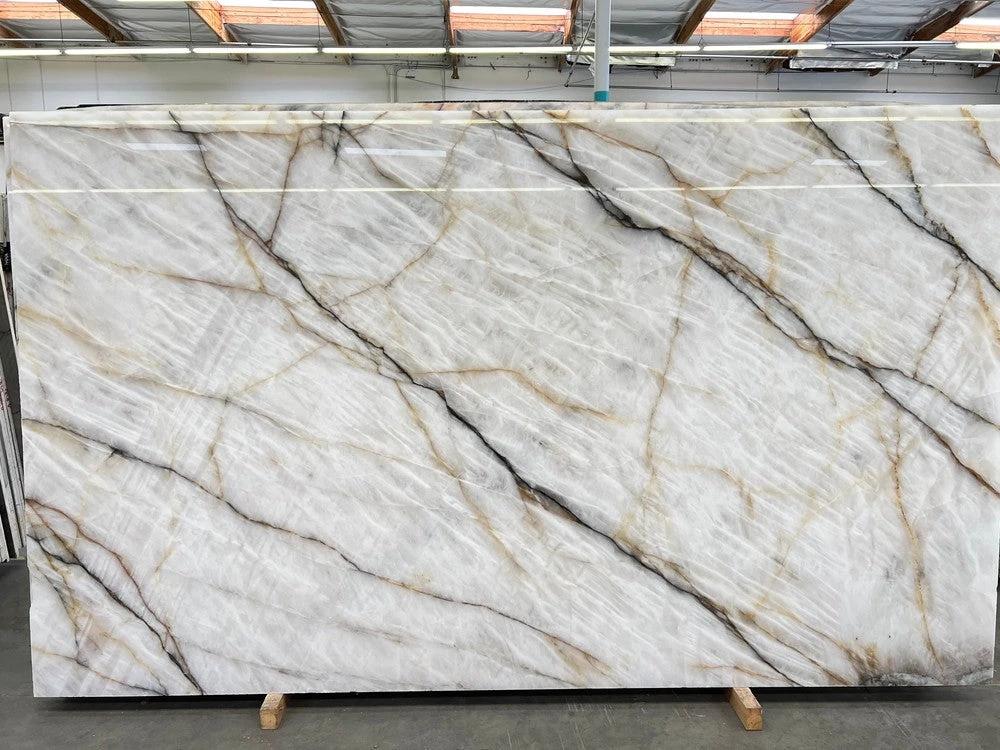 Cristallo Slab Bianco Exotic white marble with dark veining, polished countertop slab 126 x 75.