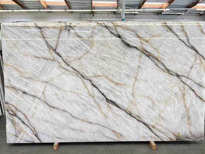 Cristallo Slab Bianco Exotic white marble with dark veining, polished countertop slab 126 x 75.