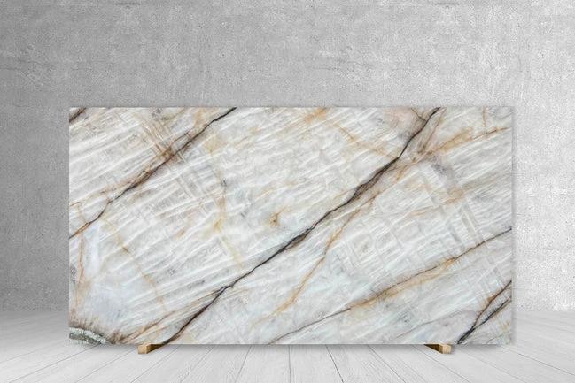 Cristallo Slab by Tilehouz, 127 x 75 cm polished marble countertop slab with white and gray veining