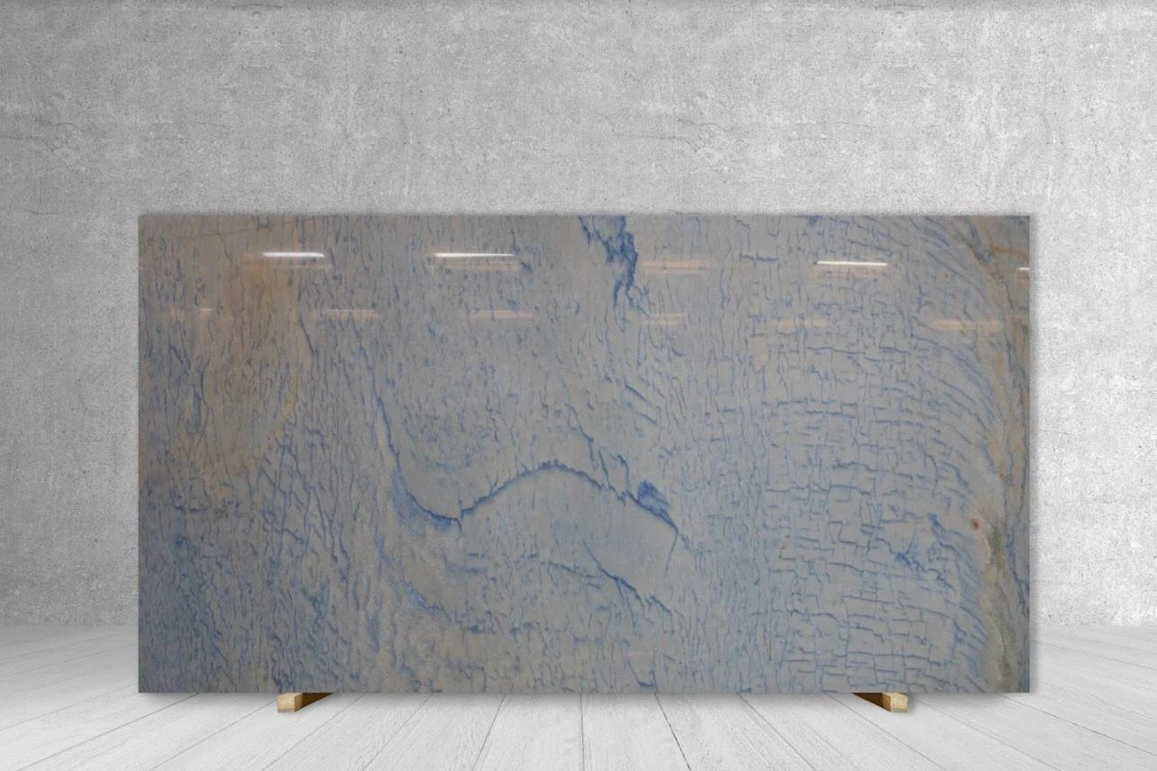 Granite Slab Azul Macaubas polished with blue veining, 3/4 in thick, 102 x 71, countertop grade Tilehouz