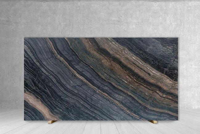 Tilehouz marble slab, silver brown wave pattern, polished countertop 90 x 64