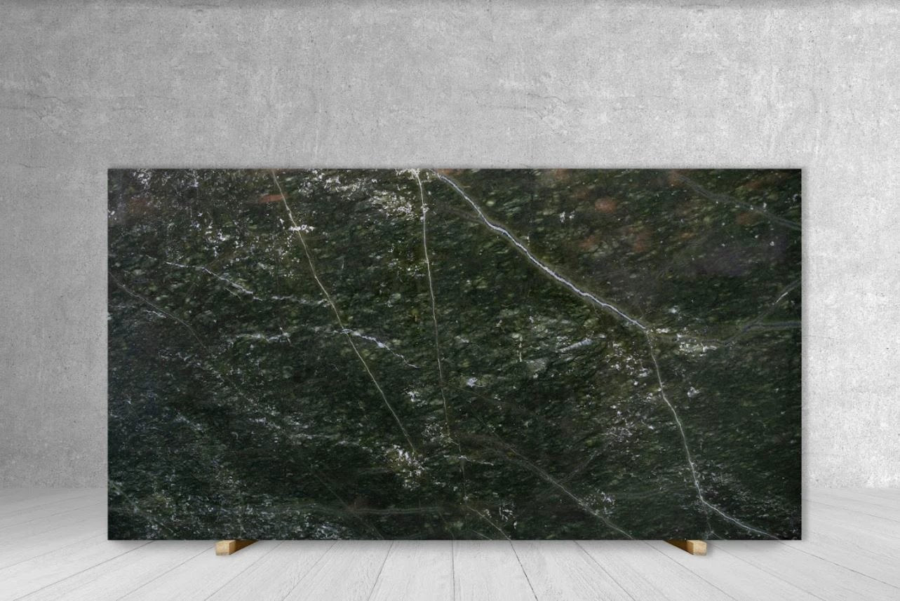 Tilehouz Sharon Jade polished marble slab for countertops, 84-3 x 59, dark green with white veining