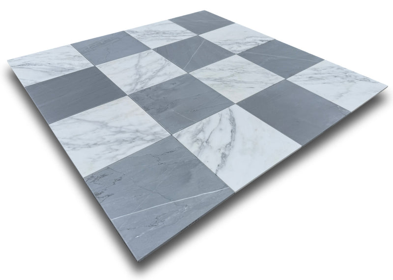 Checkerboard Marble Tile Bardiglio Imperiale & Asian Statuary