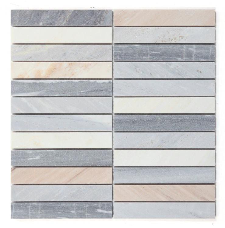 Slot Blue marble wall tile mosaic, 11.75 x 11.75, two-column sheet of small strips
