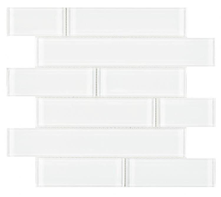 Casale White Shining wall tile by Tilehouz, glossy white brick-pattern mosaic, 11.75 x 11.75 inches.
