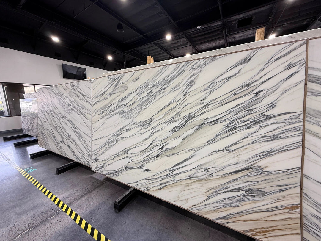 ARABESCATO CORCHIA marble slab, 3/4-in honed, 116 x 71 cm, Tilehouz showroom display with gray veining.