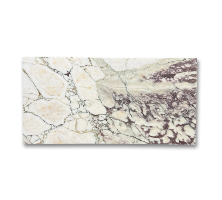 Calacatta Viola marble tile, 12x24, for wall &amp; ceiling; white with purple veining, by Tilehouz.