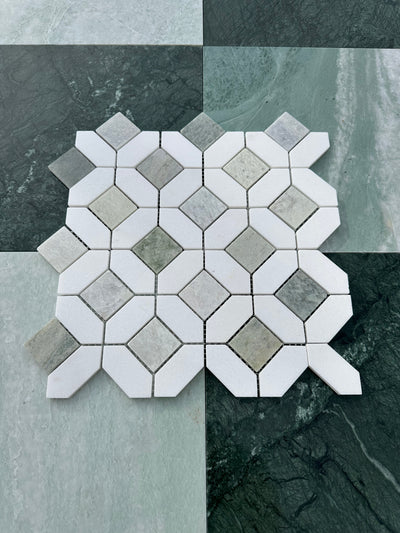 Eclipse Green 12.25 x 12.25 Thassos & Ming Green Marble Mixed Hexagon