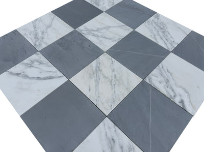 Checkerboard Marble Tile Bardiglio Imperiale & Asian Statuary
