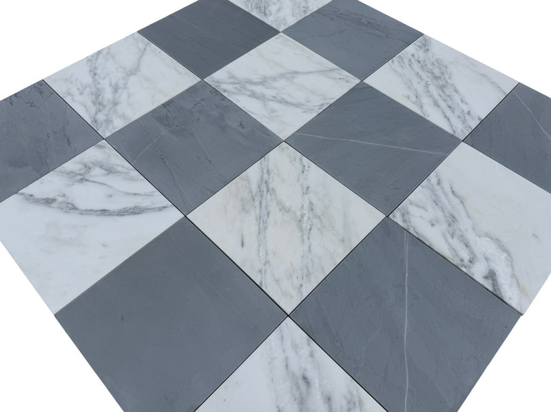 Checkerboard Marble Tile Bardiglio Imperiale & Asian Statuary