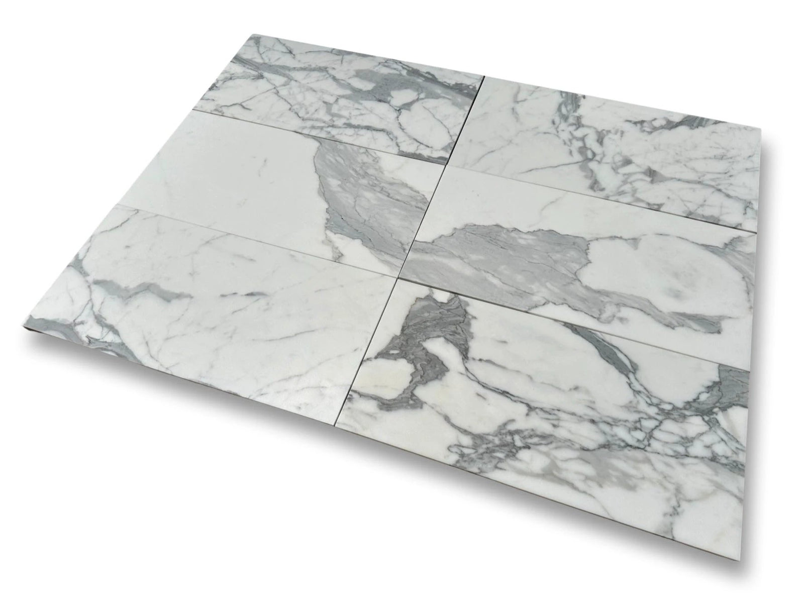 Statuario marble tile 12x24 polished and honed, white with gray veining