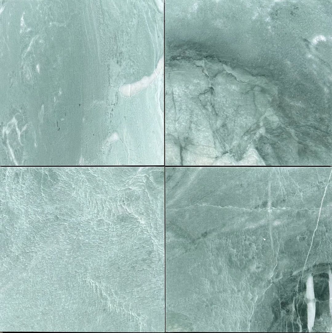 Ming Green Marble 12x12 Tile, polished & honed, four tiles shown, Tilehouz