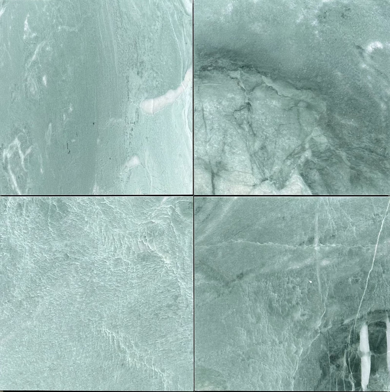 Ming Green Marble 12x12 Tile, polished & honed, four tiles shown, Tilehouz