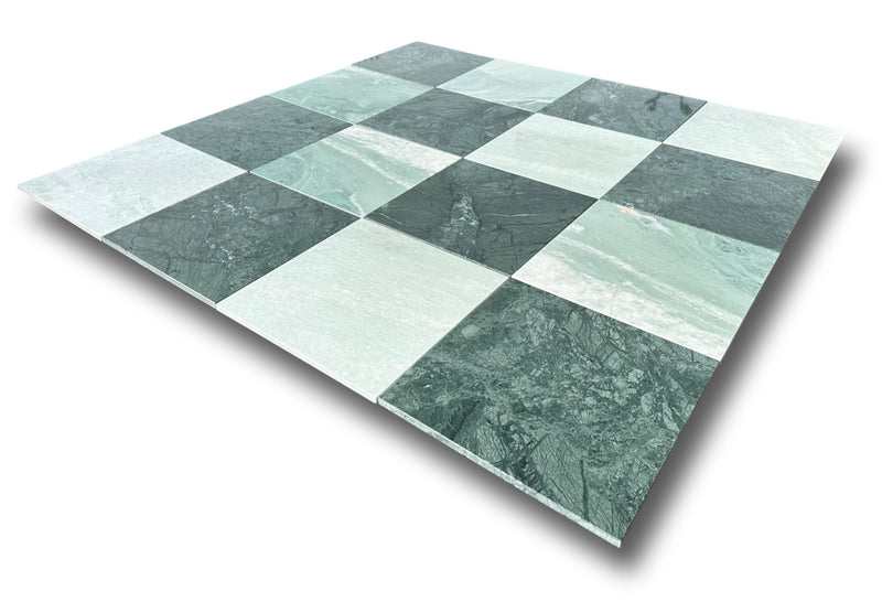 Checkerboard Marble Tile India Green & Ming Green