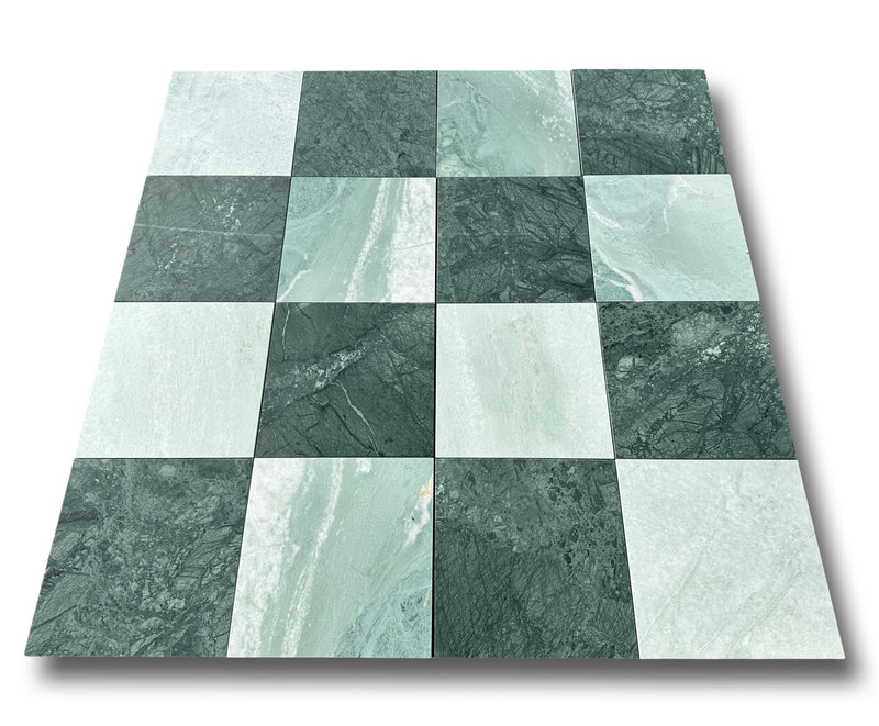 Checkerboard Marble Tile India Green & Ming Green