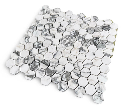 Arabescato Marble 2” Hexagon Mosaic (Custom Order)