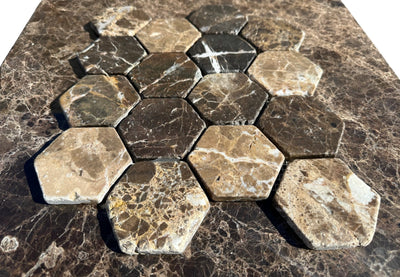 Emperador Dark Marble Tumbled 3” Hexagon Mosaic