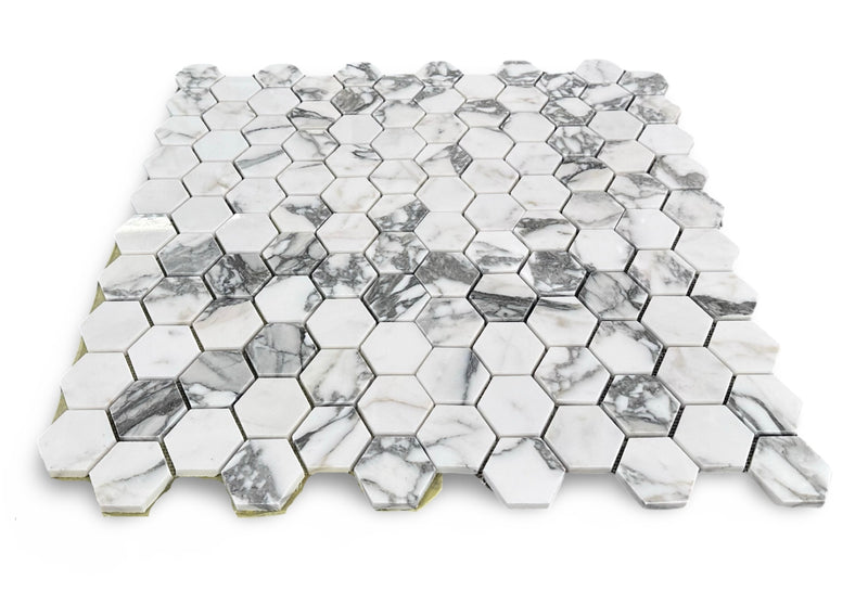 Arabescato Marble 2” Hexagon Mosaic (Custom Order)