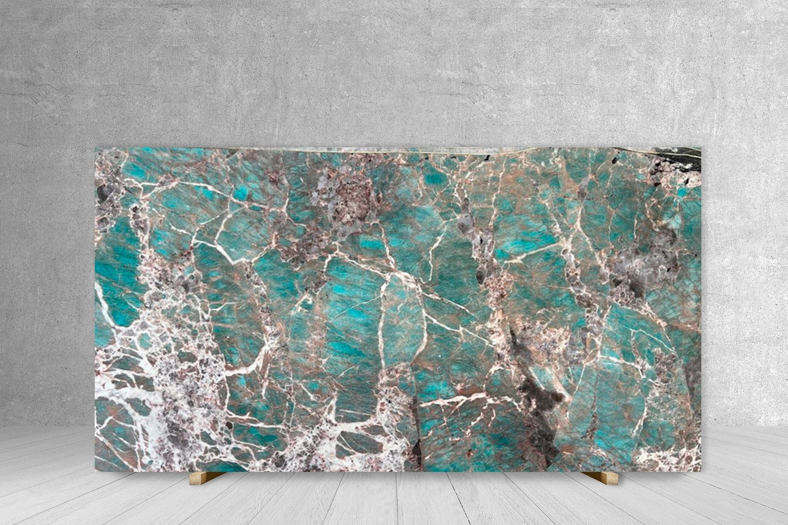 Granite Slab Amazonite extra-polished countertop slab in teal blue-green with white veining, 125 x 61, Tilehouz.