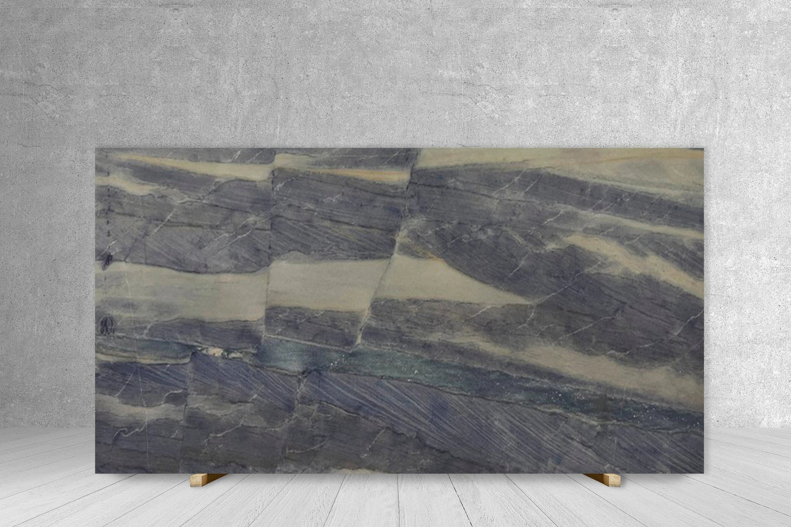 Granite Azul Macaubas polished slab, blue-gray with cream veining, 3/4 in thick, 128 x 71 Tilehouz countertop slab