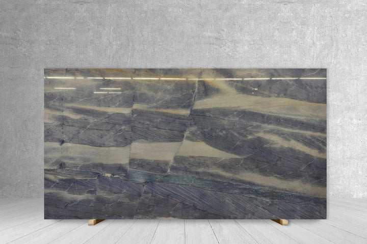 Granite Slab Azul Macaubas polished Tilehouz, 128 x 71, blue-gray with beige veining