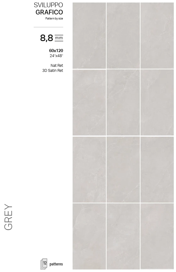 Noble Stone grey porcelain tile 24x48 by Tilehouz; grey marble-textured porcelain tile sheet with 12 tiles