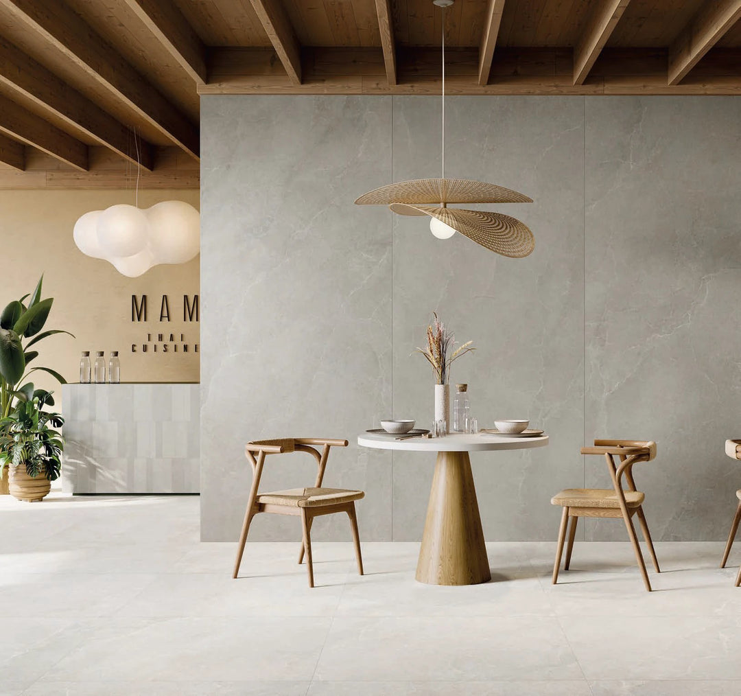 Noble Stone grey porcelain tile 24x48, large-format stone-look tile for interiors