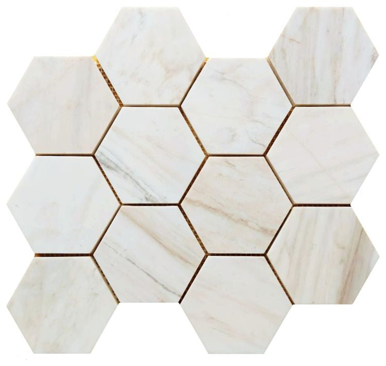 4” Hexagon Wooden White Honed 12 x 13.75