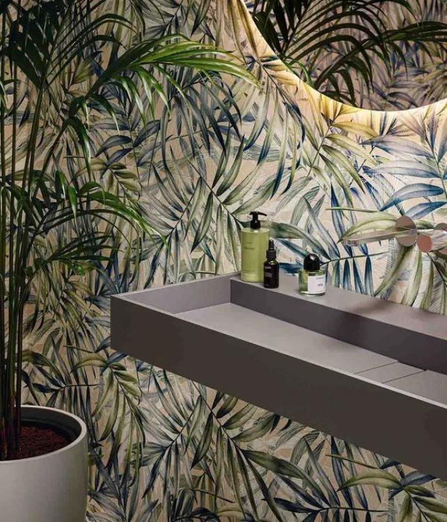 Sable Jardin 01 Matte porcelain wall tile 24 x 48 by Tilehouz with botanical palm-leaf pattern