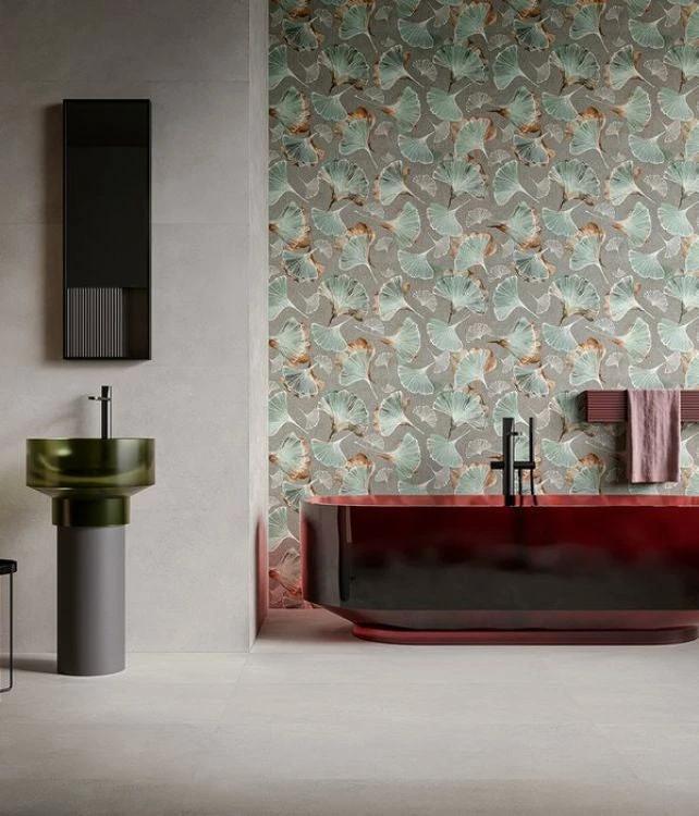 Sable Jardin 03 Matte 24 x 48 porcelain wall tile by Tilehouz with leaf-pattern design.