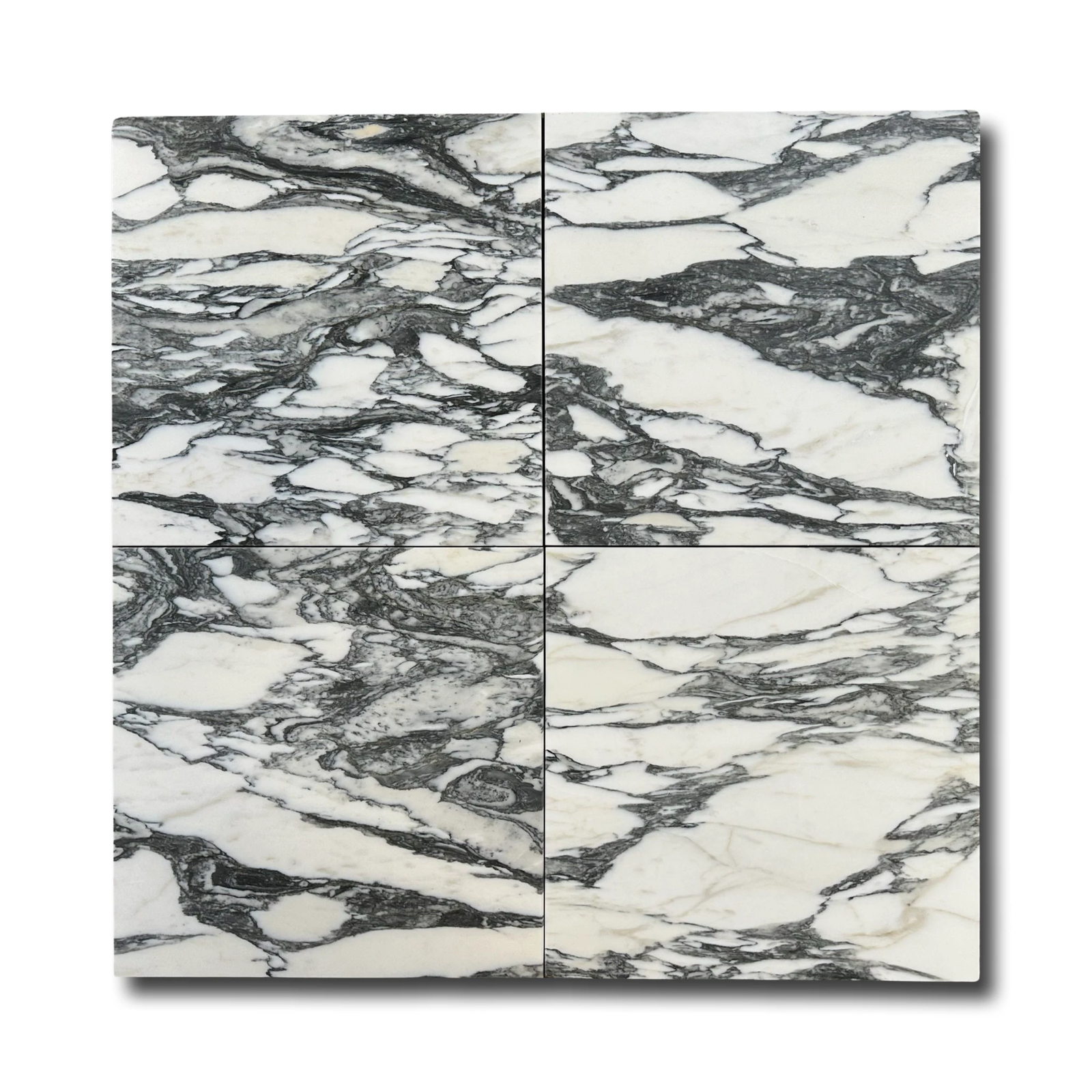 Arabescato 18x18 marble tiles by Tilehouz; set of four, white with gray veining, polished/honed finish