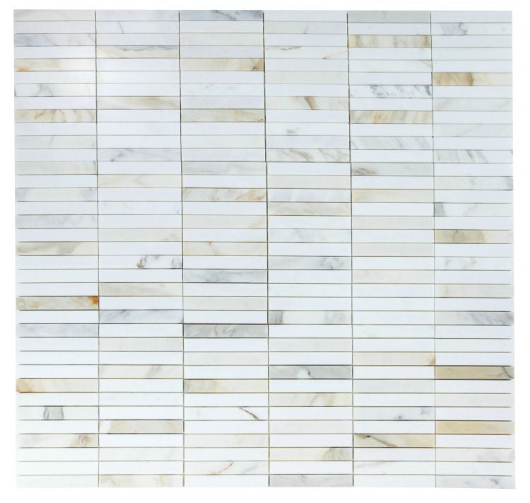 Long Slot (Linear Stacked)Calacatta Gold & Thassos Marble Polished Mosaic