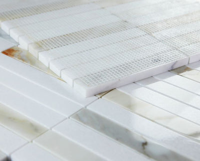 Long Slot Calacatta Gold & Thassos Marble Polished Mosaic