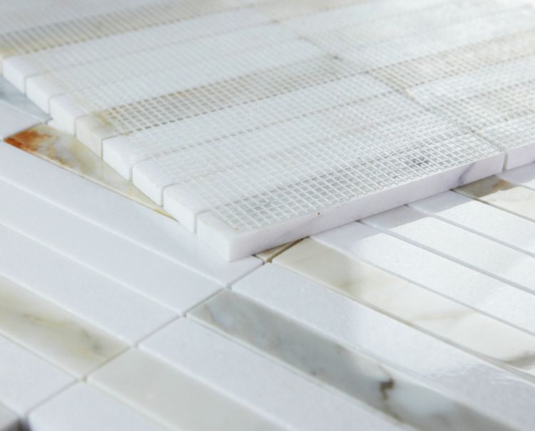 Long Slot Calacatta Gold & Thassos Marble Polished Mosaic