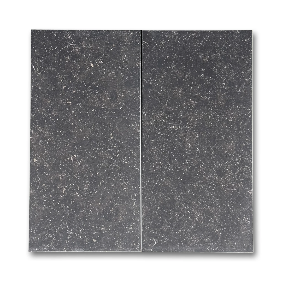 Pierre Bleu limestone 12x24 brushed wall tile; blue-grey speckled finish, set of 2