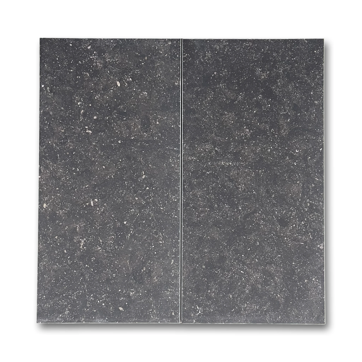 Pierre Bleu limestone 12x24 brushed wall tile; blue-grey speckled finish, set of 2