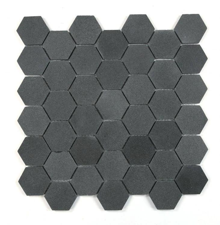 Black basalt stone 2in hexagon mosaic wall tile sheet