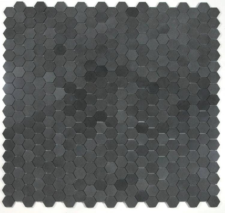 Black basalt stone 2-inch hexagon mosaic tile sheet for walls and ceilings