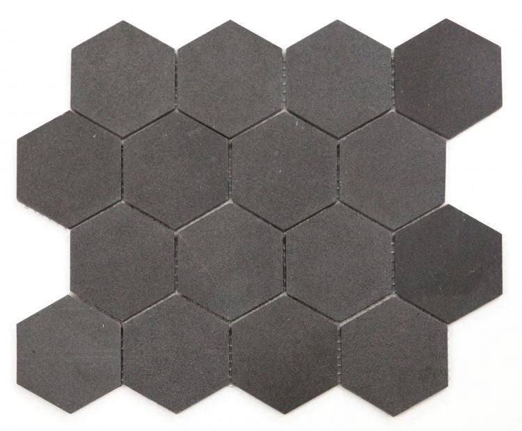 Black Basalt Stone 3-inch Hexagon Mosaic Wall Tile by Tilehouz