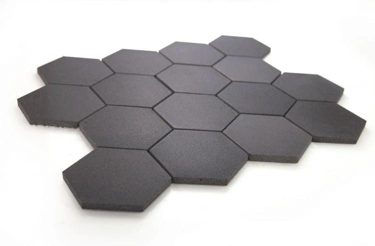 Basalt hexagon mosaic tile, 3-inch, black, Tilehouz wall & ceiling tile