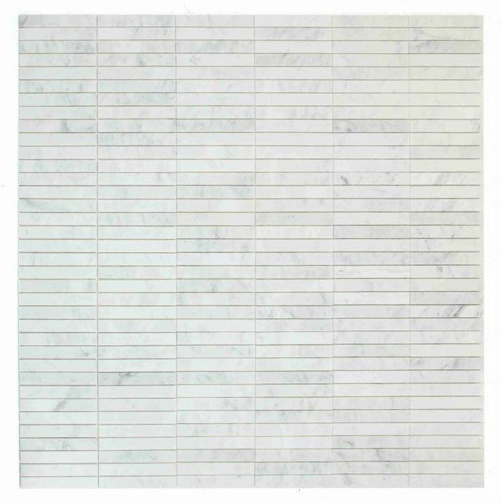 Carrara Marble Slot Mosaic Tile by Tilehouz, honed finish, 1x6 strips sheet for wall &amp; ceiling.