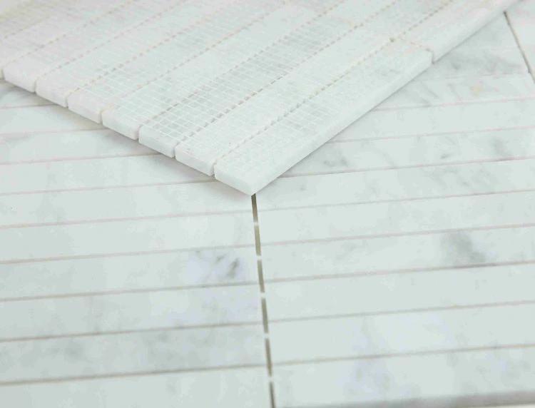 Carrara Marble Slot Mosaic Tile, honed white 1x6 strips, Tilehouz Wall &amp; Ceiling Tile