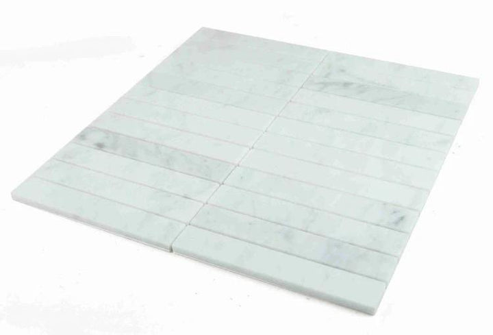 Tilehouz Carrara Marble Slot Mosaic Tile, honed finish, 1x6 wall &amp; ceiling tile