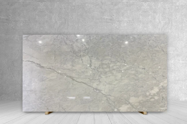 Marble Calacatta Cremo polished slab for countertops, 108 x 77, 3/4 in thick.
