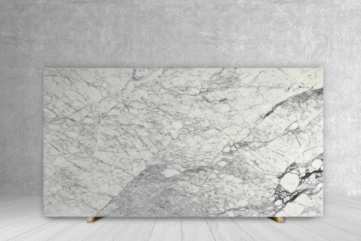 Marble slab CALACATTA ALTISSIMO, polished countertop slab with gray veining, 117x73