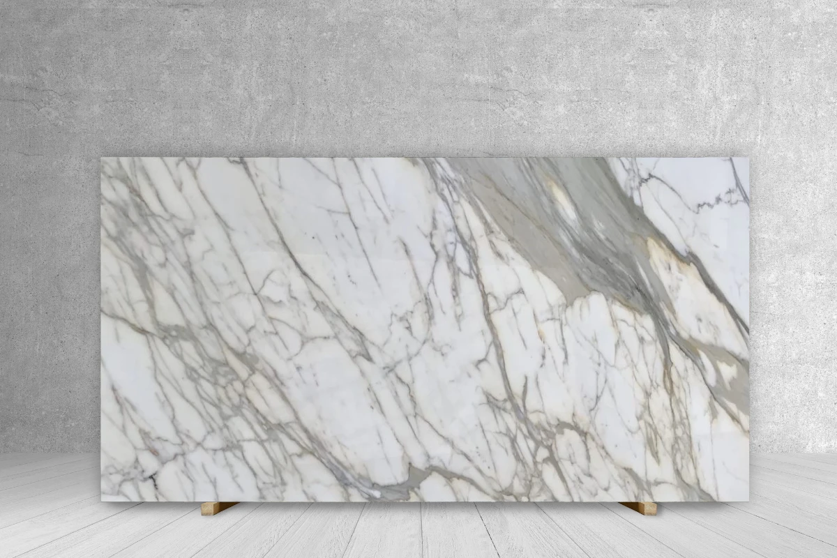 Marble Calacatta Betogli slab by Tilehouz; dual honed & polished countertop slab, 138x74 cm.