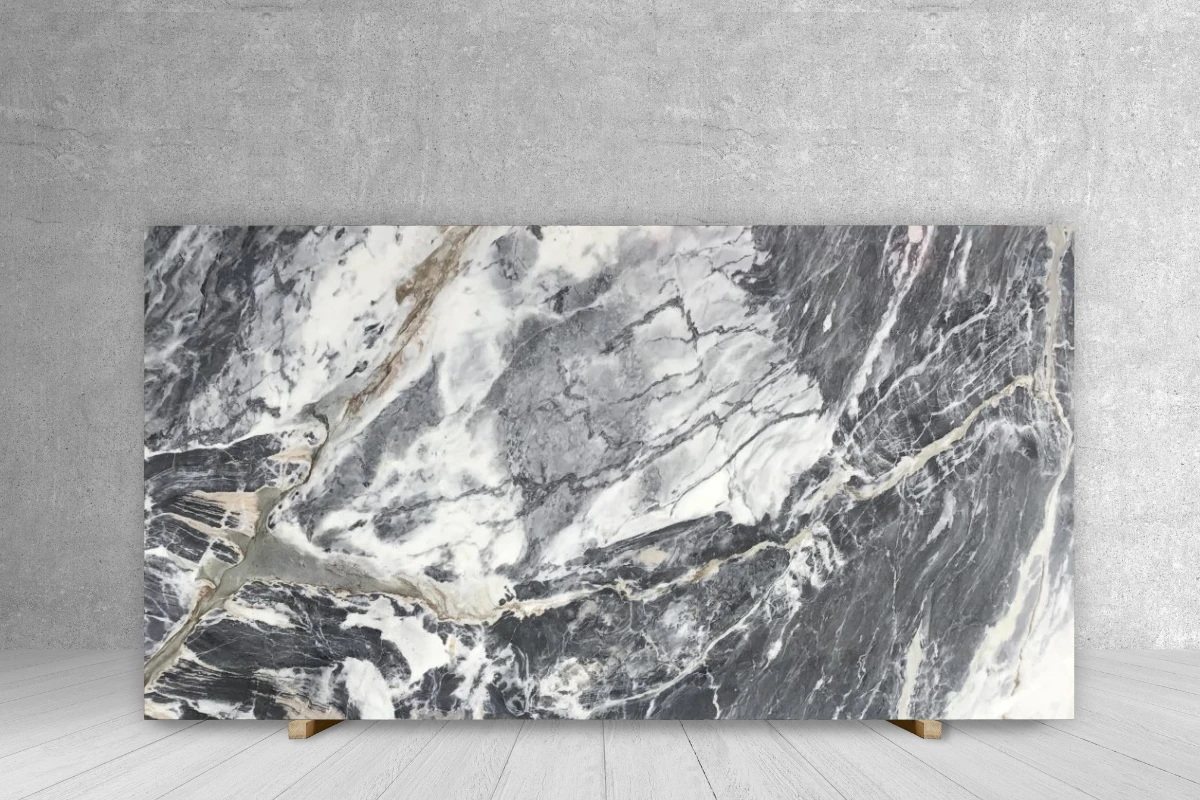 MARBLE AURORA GRIGIA polished slab countertop 93 x 53, gray and white veining, Tilehouz