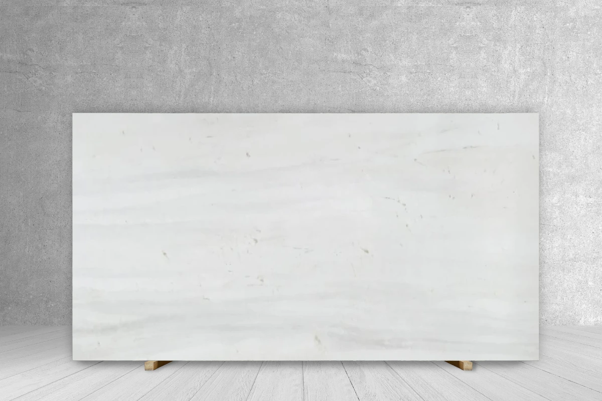 Bianco Vena Oro marble slab by Tilehouz, polished, white with subtle veining, 66 x 105