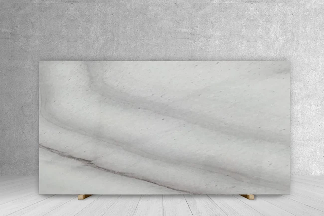 Marble Slab Blanc Ondule polished countertop, white with subtle veining, 123 x 63, Tilehouz